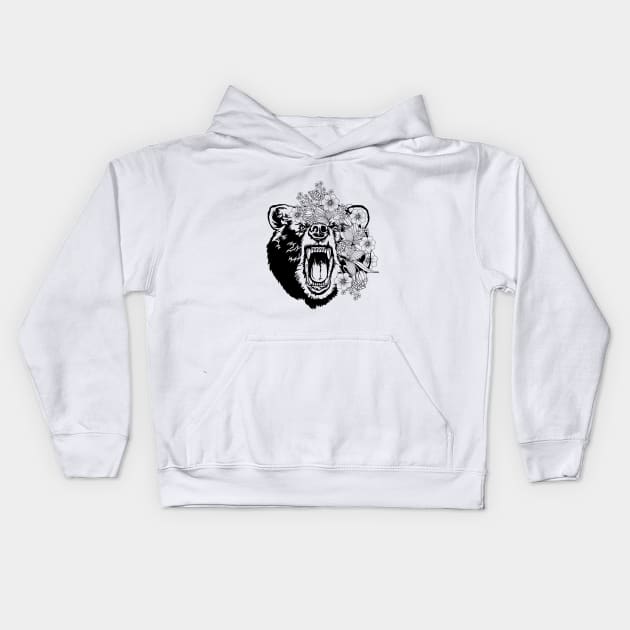 Fierce Roaring Bear with Flowers in Hair Kids Hoodie by Joyce Mayer